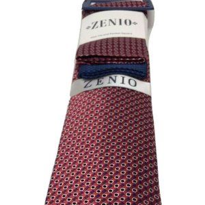 Zenio Slim Tie with Two Hankies Red Navy Black Men